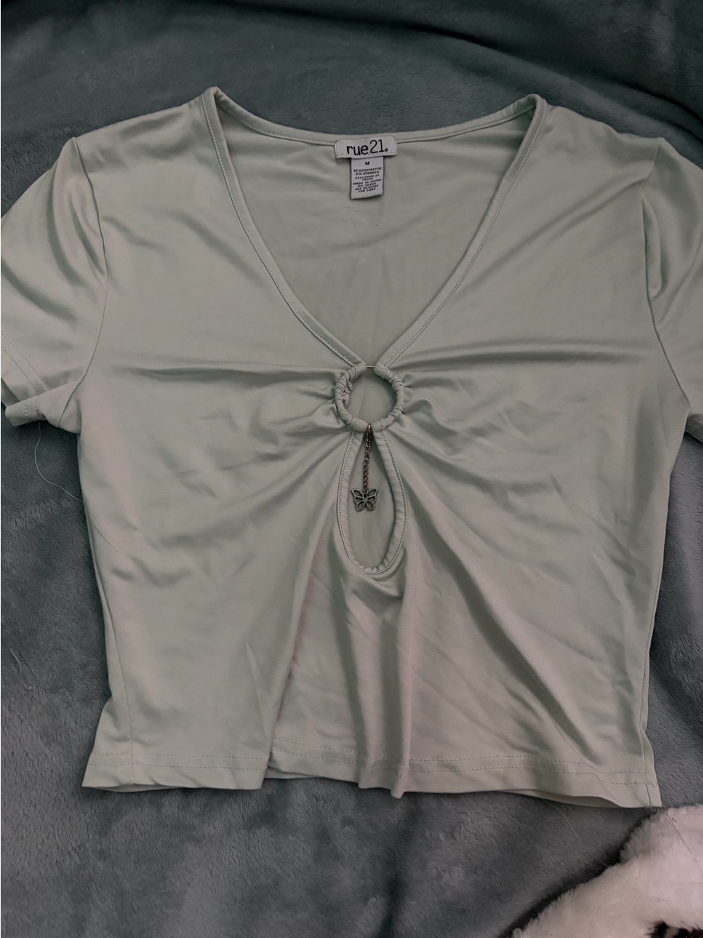 rue21 Light Mint Ring-Front Butterfly Crop Top